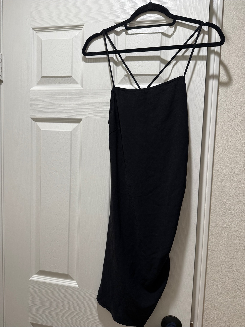 Sophie Rue Black Midi Bodycon Dress with Double Straps